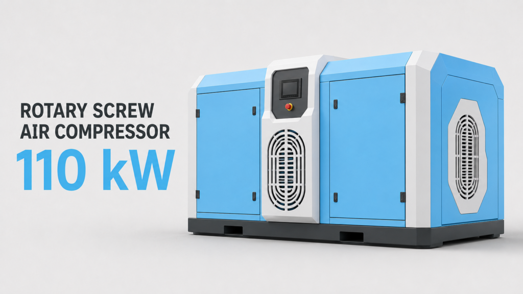 Compressor de ar de parafuso de ímã permanente com variador de frequência, resfriado a óleo e ar, de 110 kW