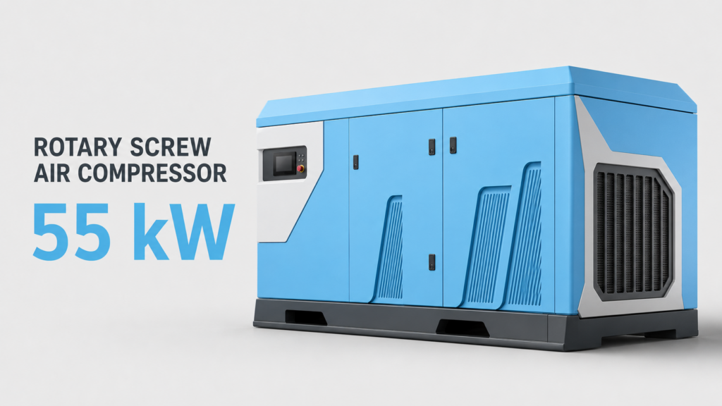 Compressor de ar parafuso de frequência variável, de íman permanente, com refrigeração por óleo, de 55 kW