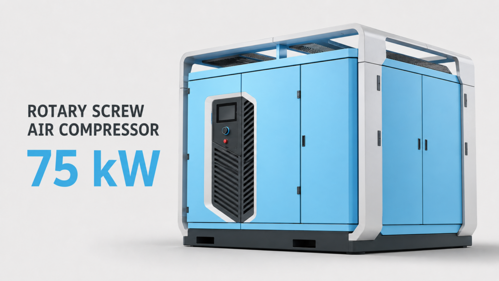 Compressor de ar de parafuso de ímã permanente com variador de frequência, resfriado a óleo e ar, de 75 kW