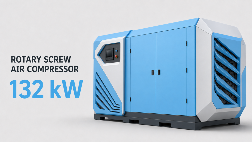 Compressor de ar parafuso de frequência variável, de ímã permanente, com refrigeração a óleo e refrigeração a ar, de 132 kW