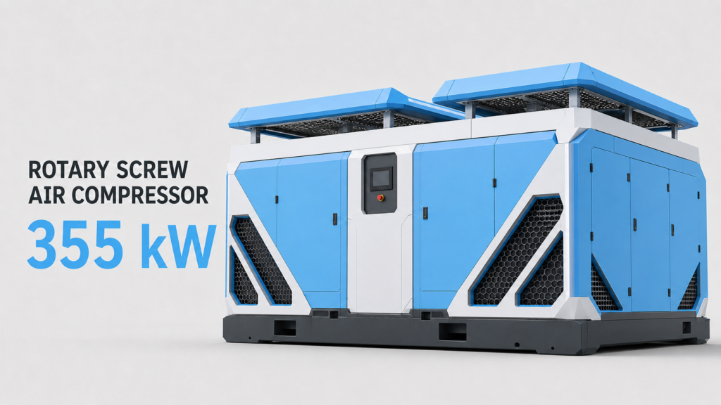 Compressor de ar parafuso de frequência variável, de ímã permanente, com refrigeração a óleo e refrigeração a ar, de 355 kW
