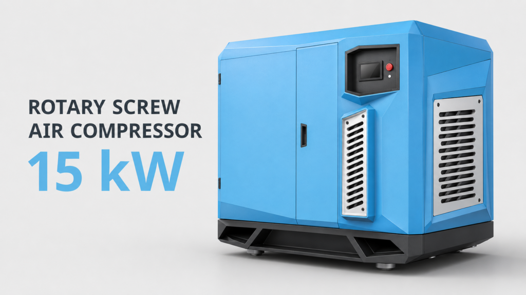 Compressor de ar de parafuso de 15 kW, com resfriamento a óleo e acionamento por inversor de frequência com ímãs permanentes