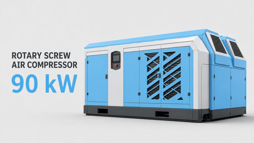 Compressor de ar parafuso de ímã permanente com frequência variável, resfriado a óleo e ar, de 90 kW