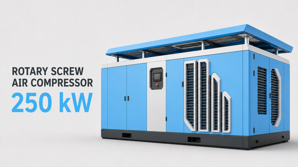 Compressor de ar de parafuso de frequência variável, com ímãs permanentes, resfriado a óleo e ar, de 250 kW