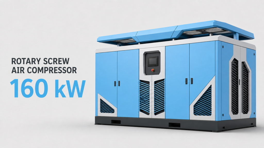 Compressor de ar parafuso de ímã permanente com variador de frequência, resfriado a óleo e ar, de 160 kW