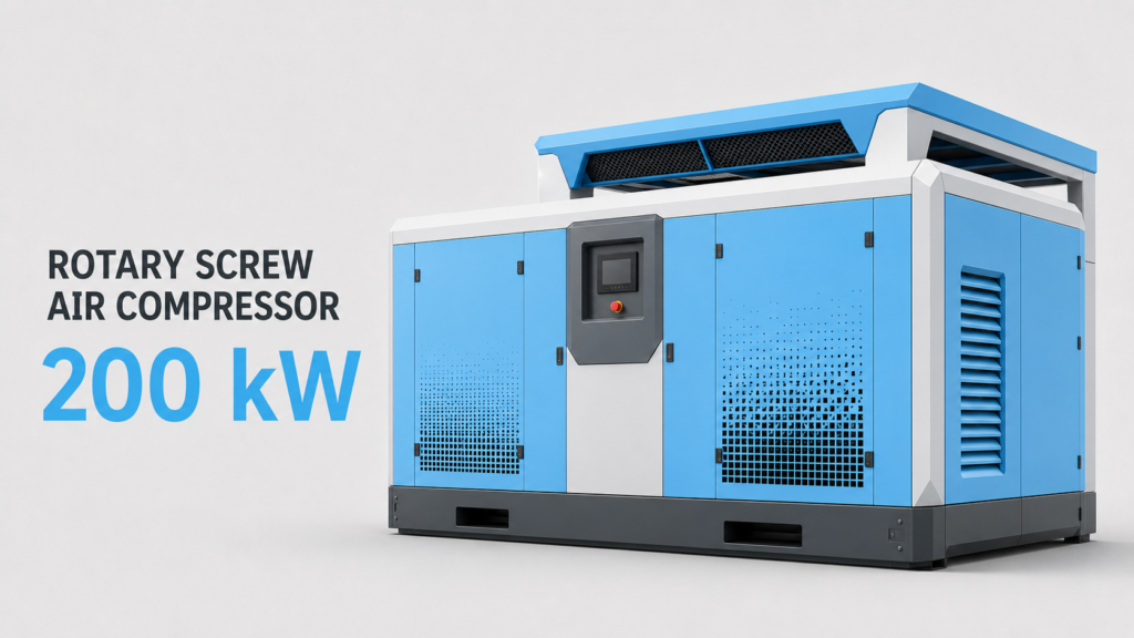 Compressor de ar parafuso de ímã permanente com variador de frequência, resfriado a óleo e ar, de 200 kW